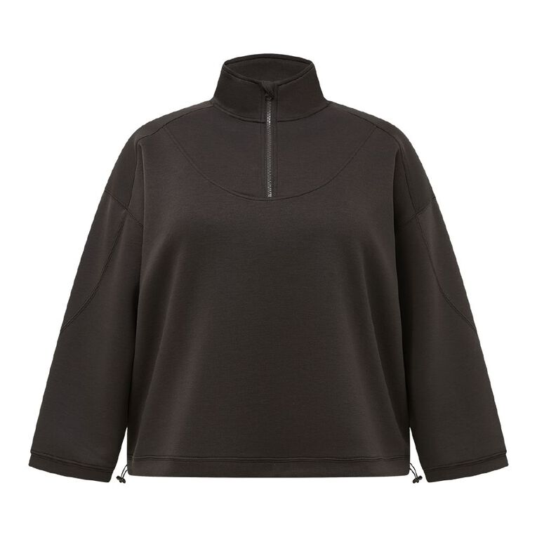 H&H Curve Women's Interlock 1/4 Zip Sweat, Brown Dark, hi-res