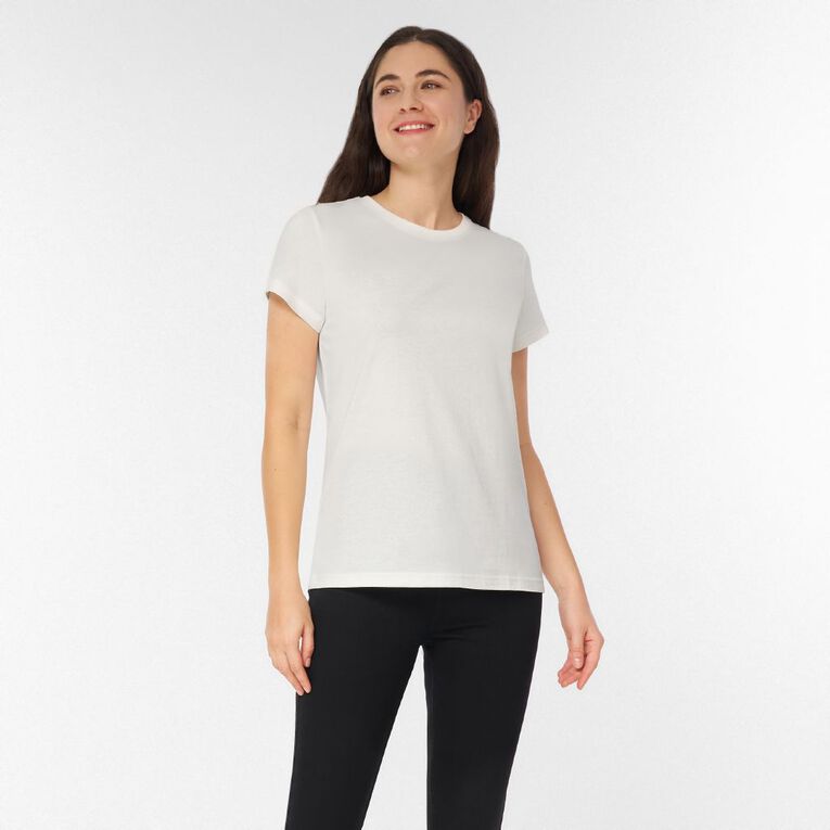 H&H Women's Short Sleeve Crew Neck Cotton Tee, Cream, hi-res