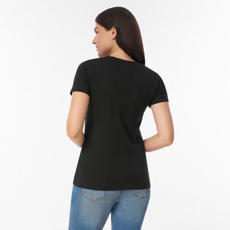 H&H Women's Short Sleeve Stretch Scoop Neck Tee, Black, hi-res