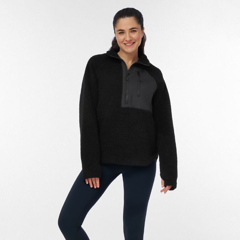 Active Intent Women's 1/4 Zip Active Sherpa Sweatshirt, Black, hi-res