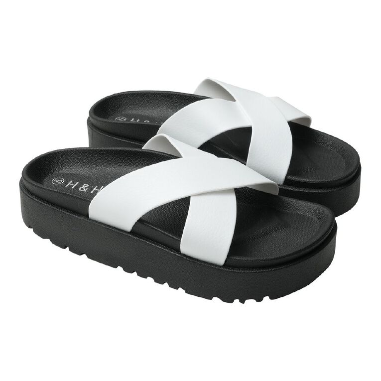 H&H Women's Crossover Emily Slides, Black/White, hi-res