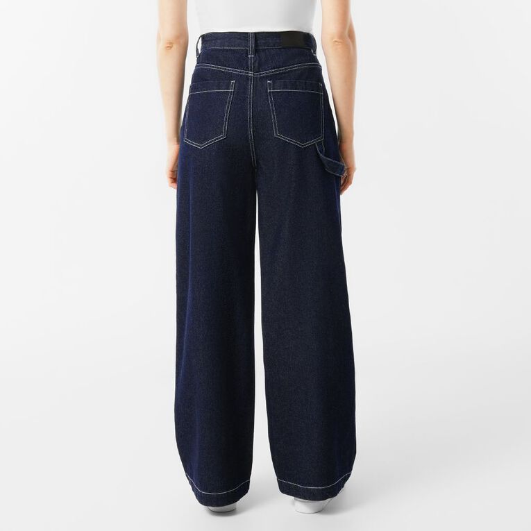 H&H Women's High Rise Straight Leg Carpenter Jeans, Denim Dark, hi-res