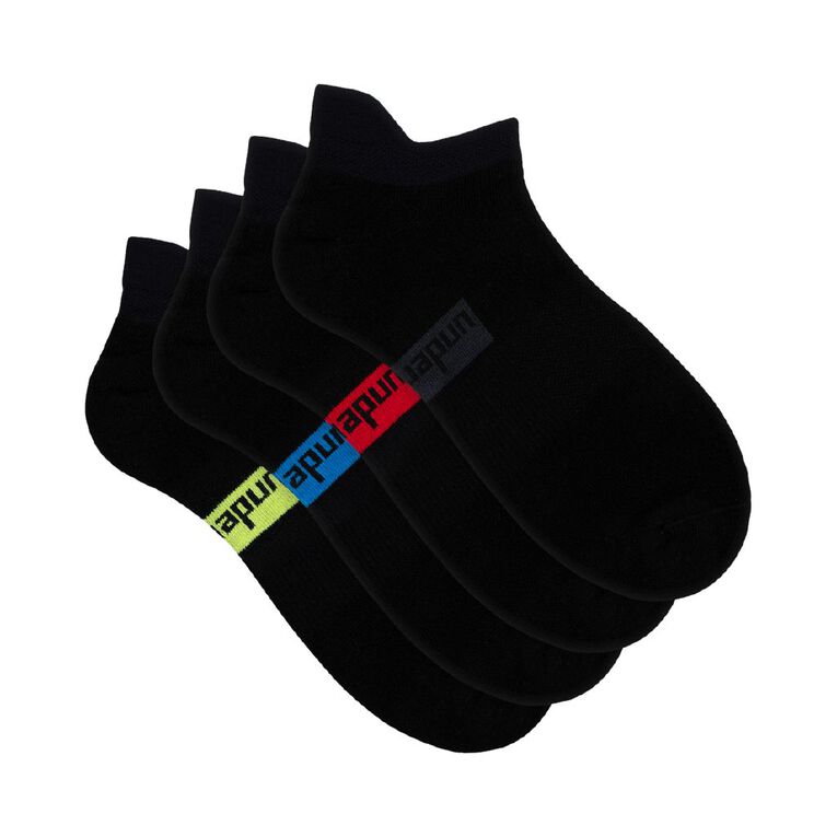 Underworks Men's Tab Low Cut Sports Socks 4 Pack, Black, hi-res