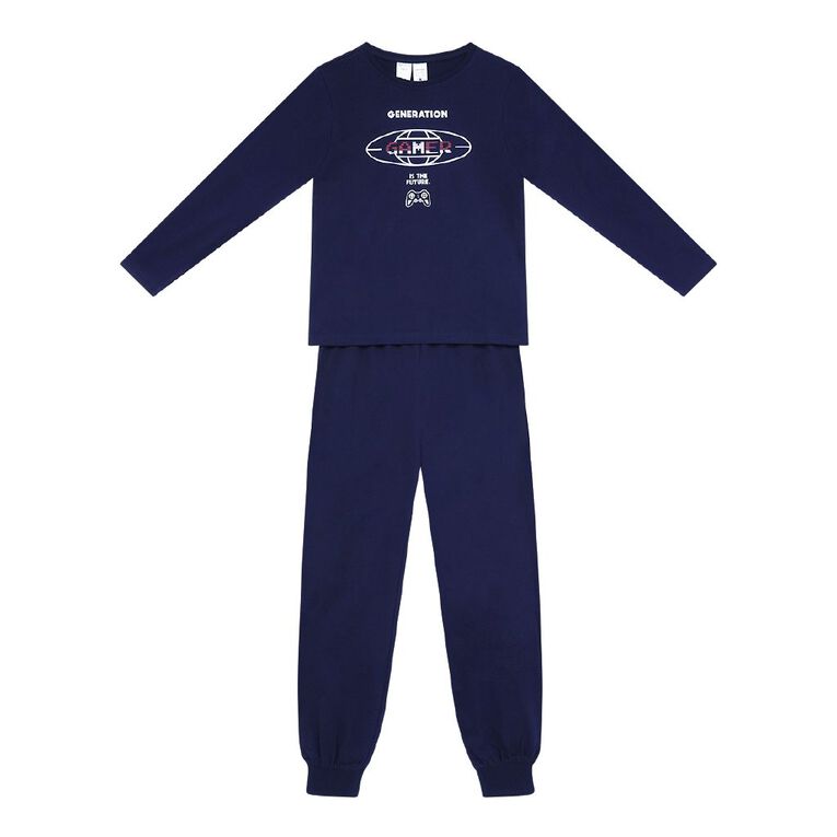 H&H Boys' Long Sleeve Jersey Pyjama Set, Blue Dark, hi-res