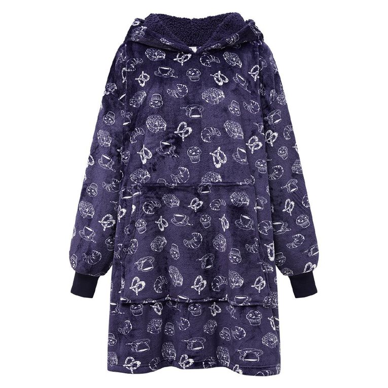H&H Women's Coral Fleece Oversized Hoodie, Blue Dark, hi-res