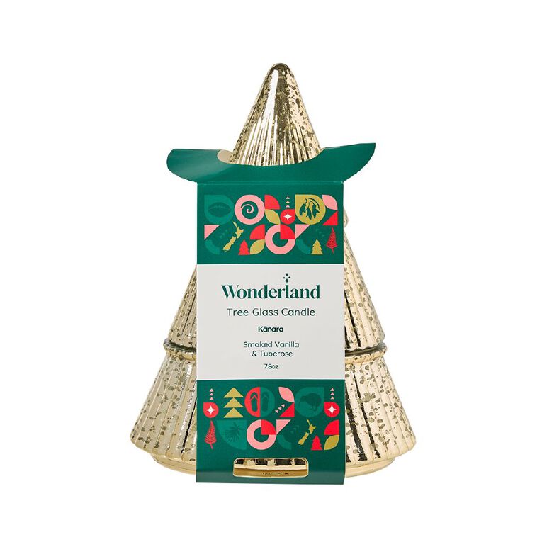 Wonderland Home Christmas Tree Glass Candle 7.8oz Gold, , hi-res
