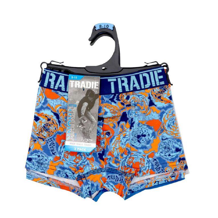 Tradie Boys' Trunks 3 Pack, Blue, hi-res