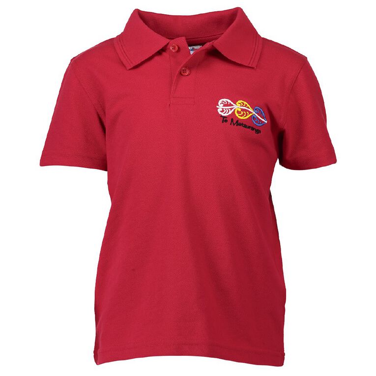 Schooltex Te Matauranga Short Sleeve Polo with Embroidery, Red Mid, hi-res