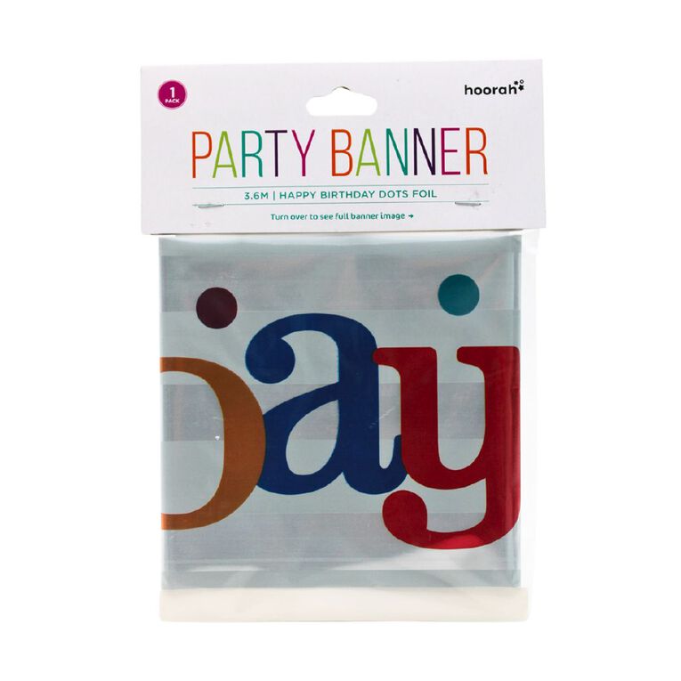 Hoorah Happy Birthday Foil Banner Rainbow 3.6m, , hi-res