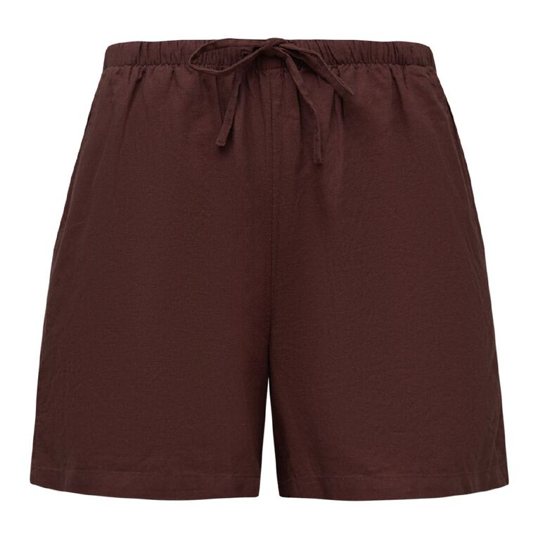 H&H Women's Relaxed Linen Blend Shorts, Brown Dark, hi-res