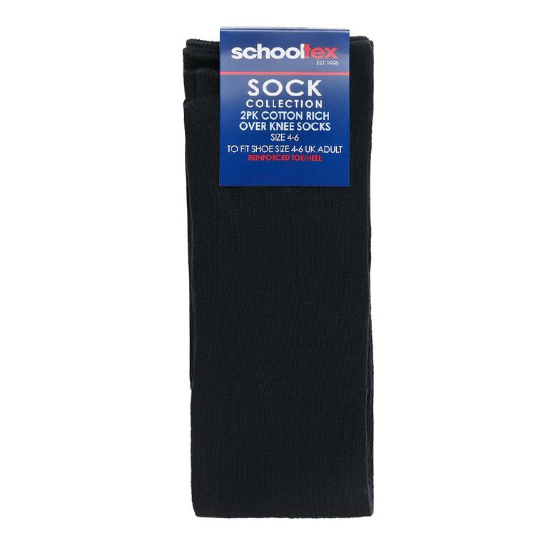 Schooltex 2 Pack Over Knee Socks Blk 3 04-06, Black, hi-res