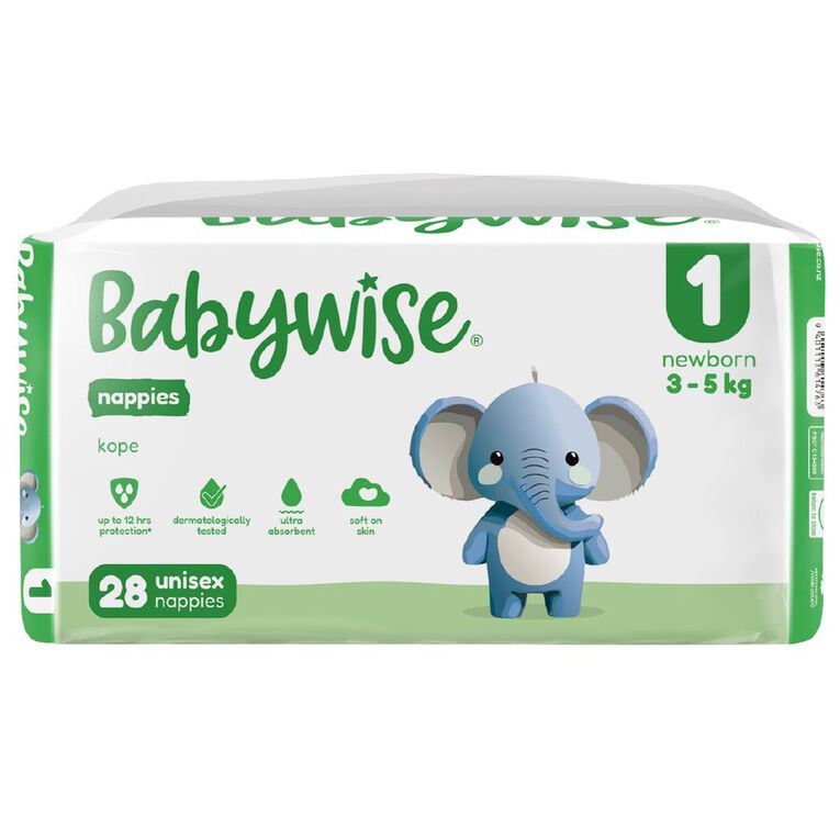 Babywise Nappies Convenience 3-5kg Newborn 28 Pack, , hi-res