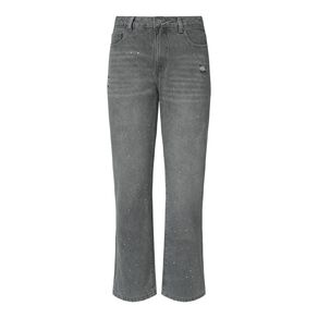 H&H Women's Mid Rise Diamante Straight Leg Jeans