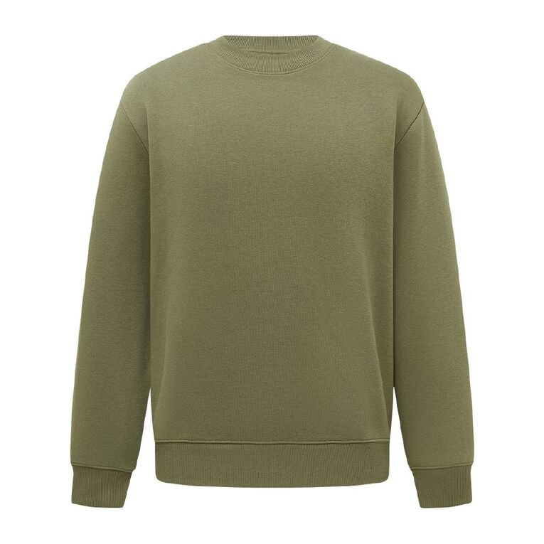 H&H Men's Plain Crew Sweatshirt, Green Mid, hi-res