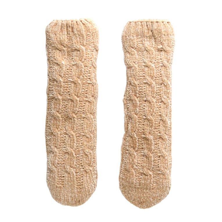 Sock Crew Women's Cable Sherpa Sock 1 Pack, Beige, hi-res