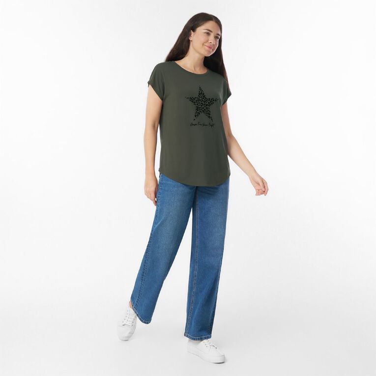H&H Women's Short Sleeve Print Tee, Green Dark, hi-res