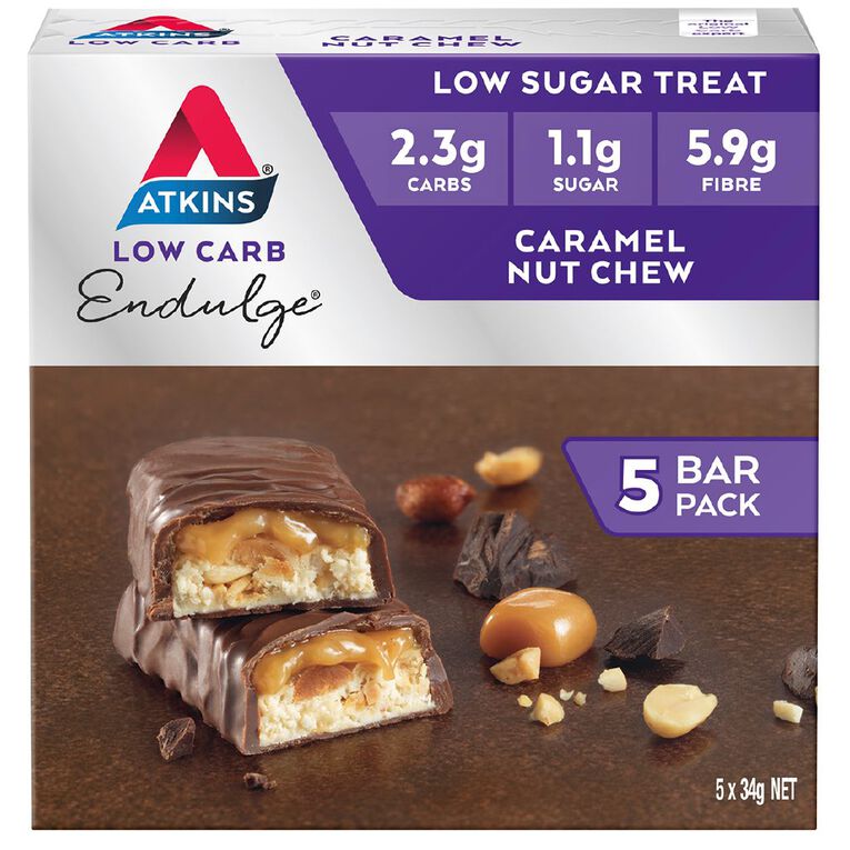Atkins Endulge Caramel Nut Chew Bar 34g 5 Pack, , hi-res