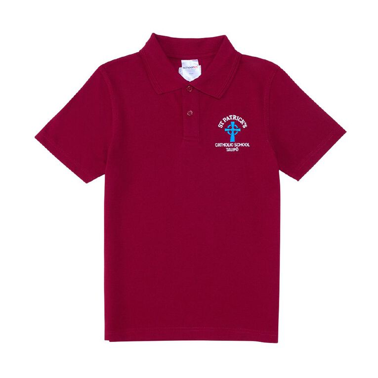 Schooltex St Patrick's Catholic Taupo Short Sleeve Polo with Embroidery, Burgundy, hi-res