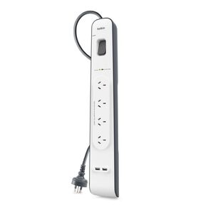 Belkin 4 Way Surge Protector With Dual 2.4A USB Ports & Cord White
