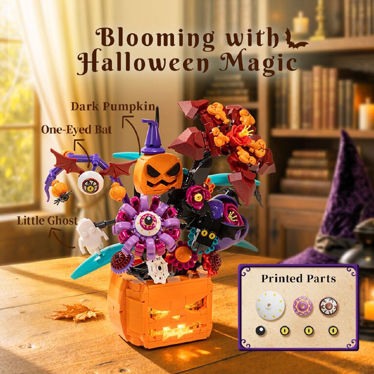 Midnght Pumpkin Bouquet - Spooky Blooms with Halloweeen Icons, , hi-res