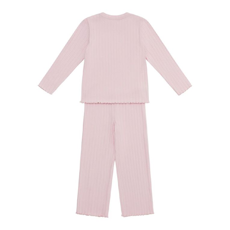 H&H Girls' Brushed Rib Long Sleeve Pyjama Set, Pink Light, hi-res