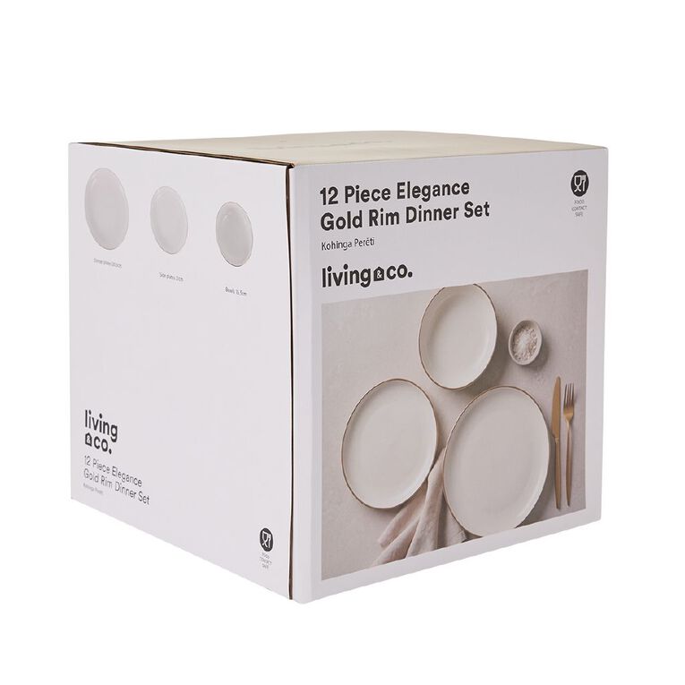 Living & Co Elegance Gold Rimmed 12 Piece Set Ivory, , hi-res