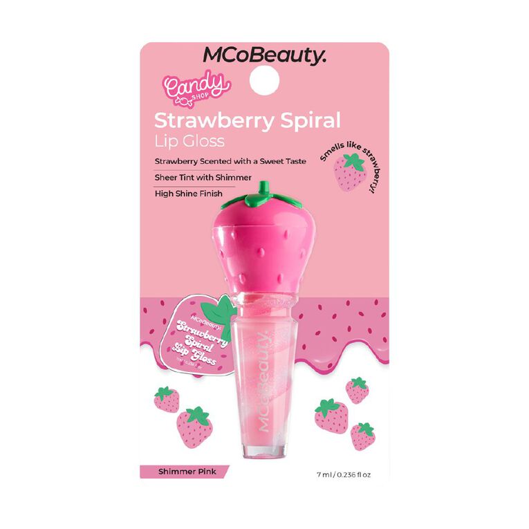 MCoBeauty Candy Collection Strawberry Spiral Lip Gloss Shimmer Pink, , hi-res