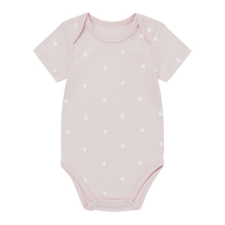 Young Original Baby Short Sleeve Printed Bodysuit 3 Pack, Pink Light HEARTS, hi-res