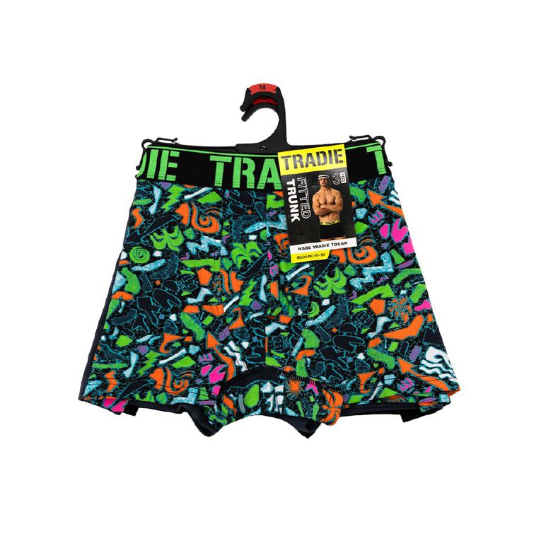 Tradie Men's Trunks 3 Pack, Black/Green, hi-res