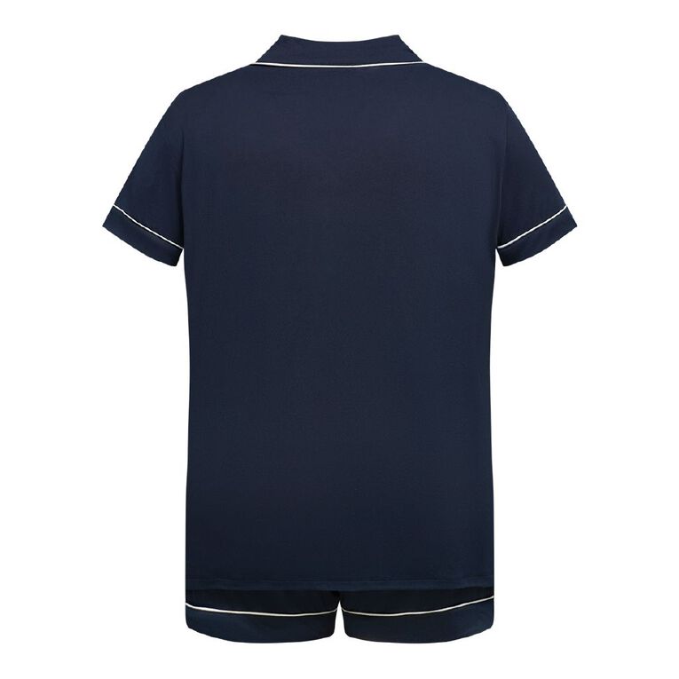 H&H Women's Curve Comfy Short Sleeve Button Through Pyjama Set, Blue Dark, hi-res