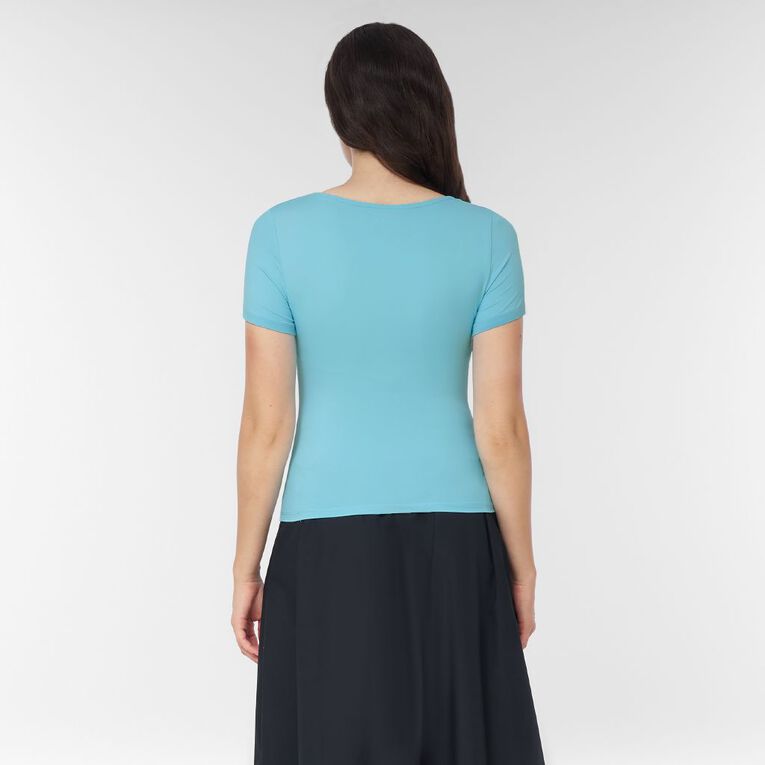 H&H Women's Short Sleeve Contour Print Scoop Neck Top, Blue Mid, hi-res