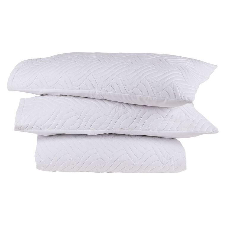 Living & Co 3 Piece Comforter Set Pinsonic Wave White Queen, White, hi-res