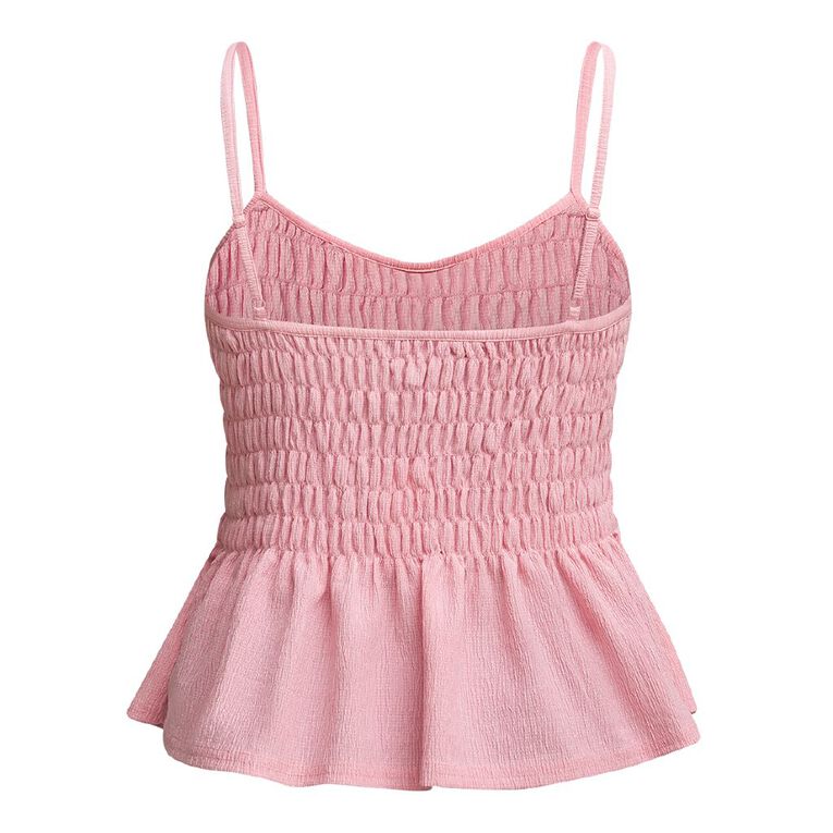 H&H Women's Shirred Peplum Cami, Pink Light, hi-res