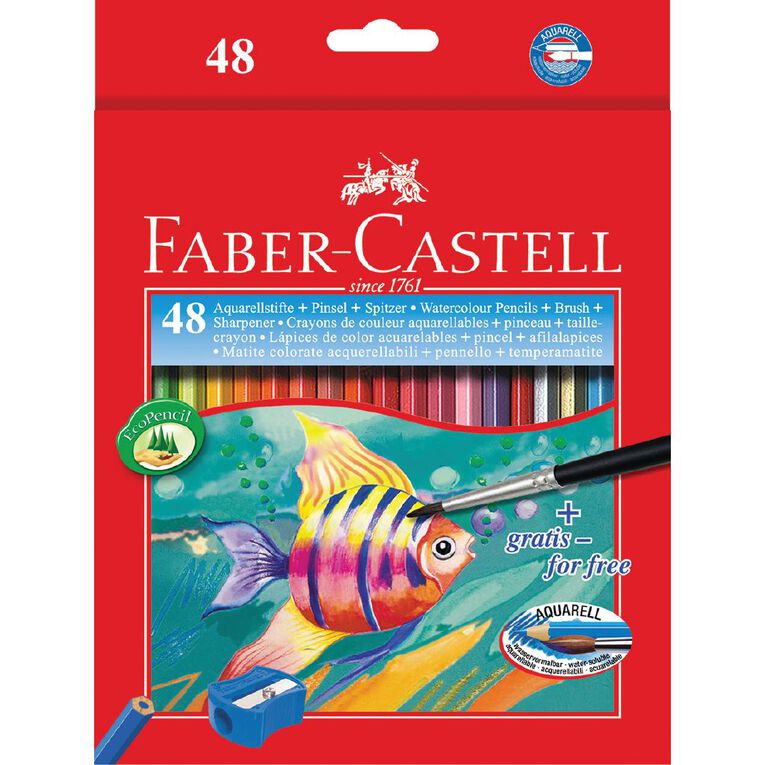 Faber-Castell Watercolour Pencils Multi-Coloured 48 Pack, , hi-res