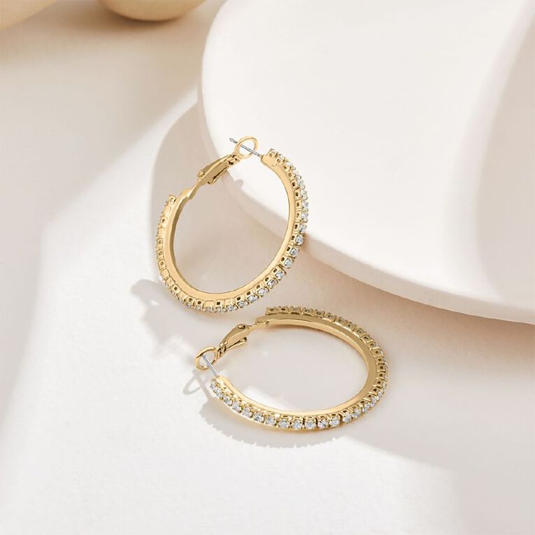 Mestige Kingsley Gold Plated Cubic Zirconia Hoop Earrings, , hi-res