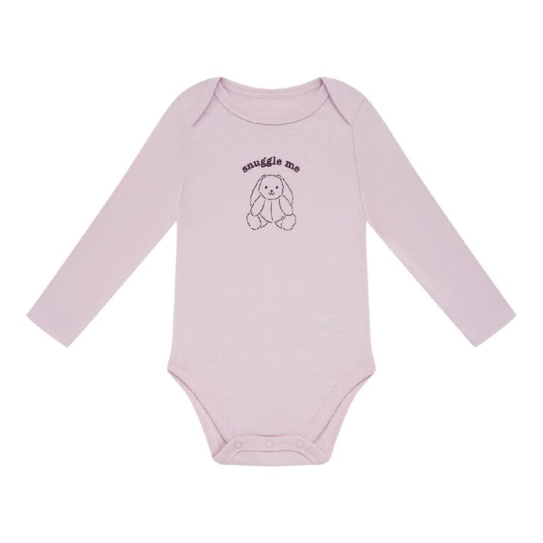 Young Original Babies' Long Sleeve Printed Bodysuit 3 Pack, Pink Light BUNNY, hi-res