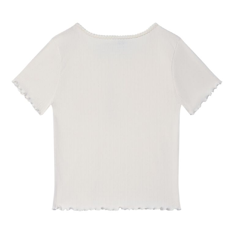 H&H Girls' Pointelle Baby Tee, White, hi-res