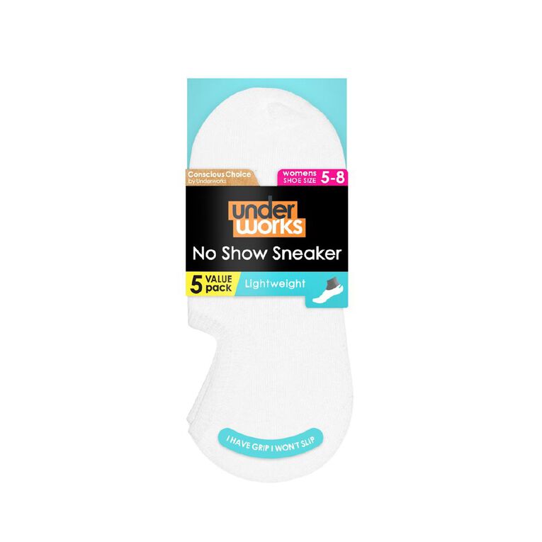 Underworks Women's No Show Sneaker Socks 5 Pack White The Warehouse