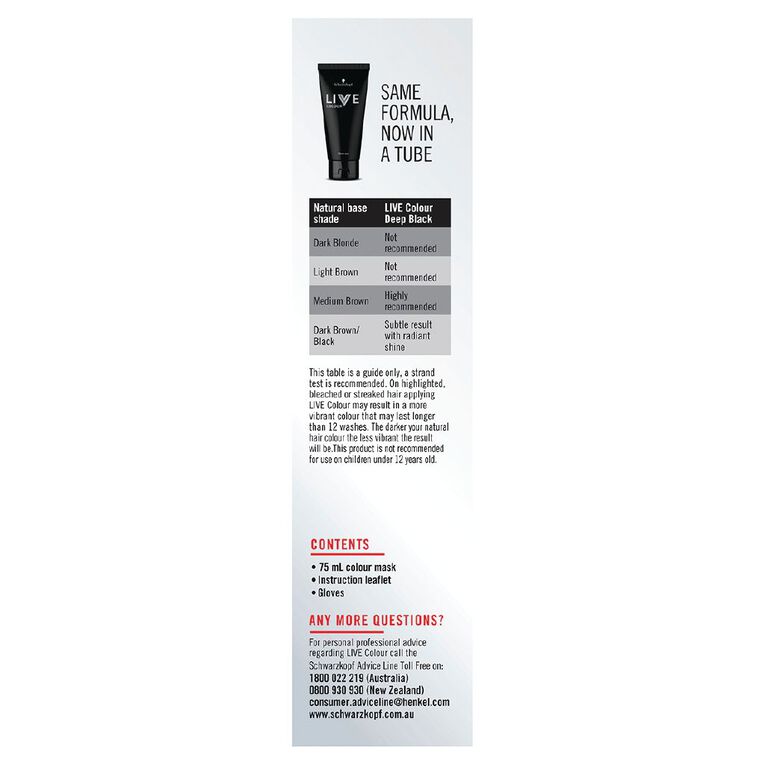 Schwarzkopf Live Colour Hair Colour Deep Black XL, , hi-res
