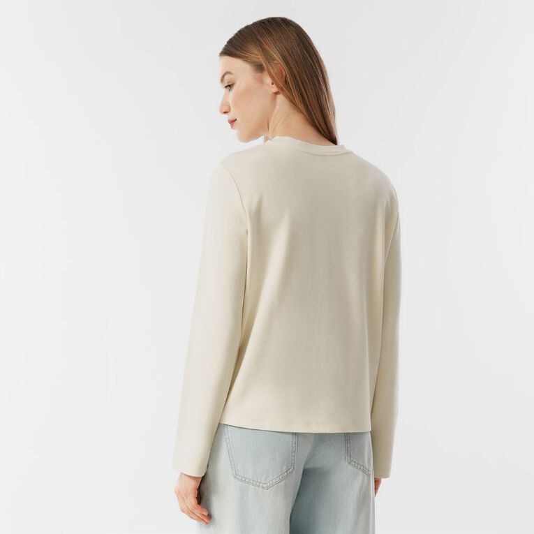 H&H Women's Long Sleeve Ponte Seam Detail Top, Cream, hi-res