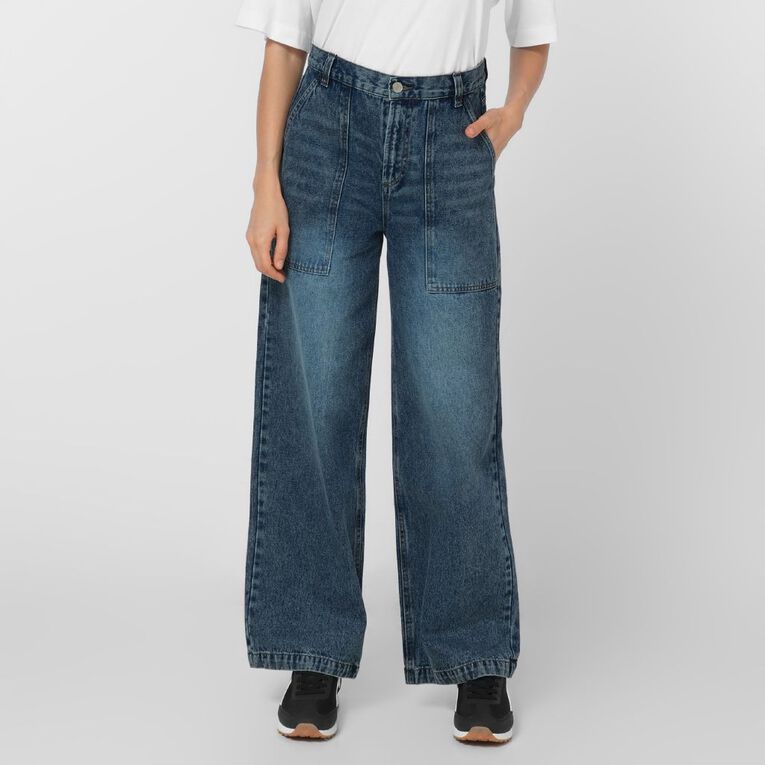 H&H Women's High Rise Straight Leg Carpenter Jeans, Denim Mid, hi-res