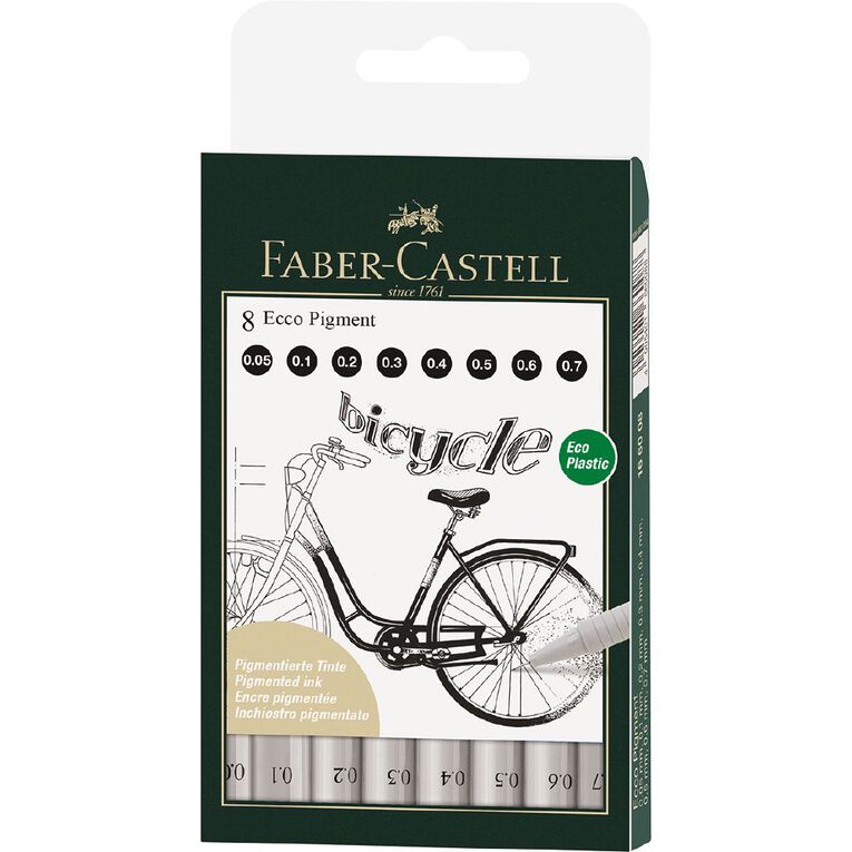 Faber-Castell Ecco Pigment Fibre Tip Pen Black 8 Pack, , hi-res
