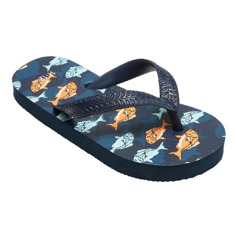 Young Original Senior Kids' Printed Jandals, Blue, hi-res