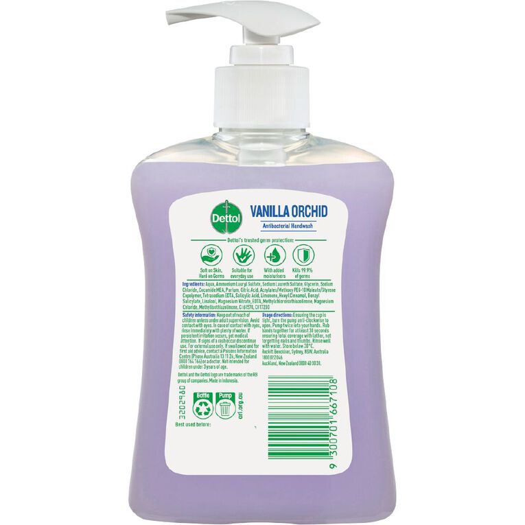 Dettol Hand Wash Pump Vanilla & Orchid 250ml, , hi-res