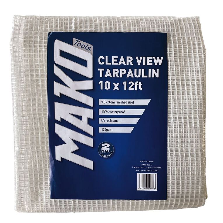 Mako Clear View PE Tarpaulin 135gsm 10x12ft, , hi-res