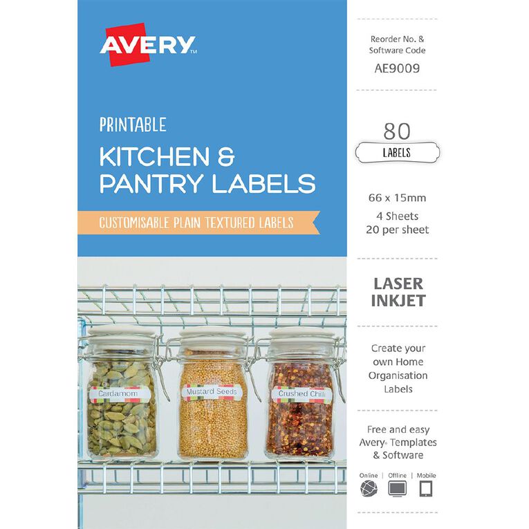 Avery Printable Kitchen & Pantry Labels 66mm x 15mm 80 Labels, , hi-res