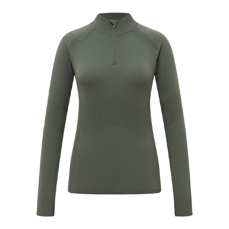Active Intent Women's Qtr Zip Seamless Top, Green Mid, hi-res