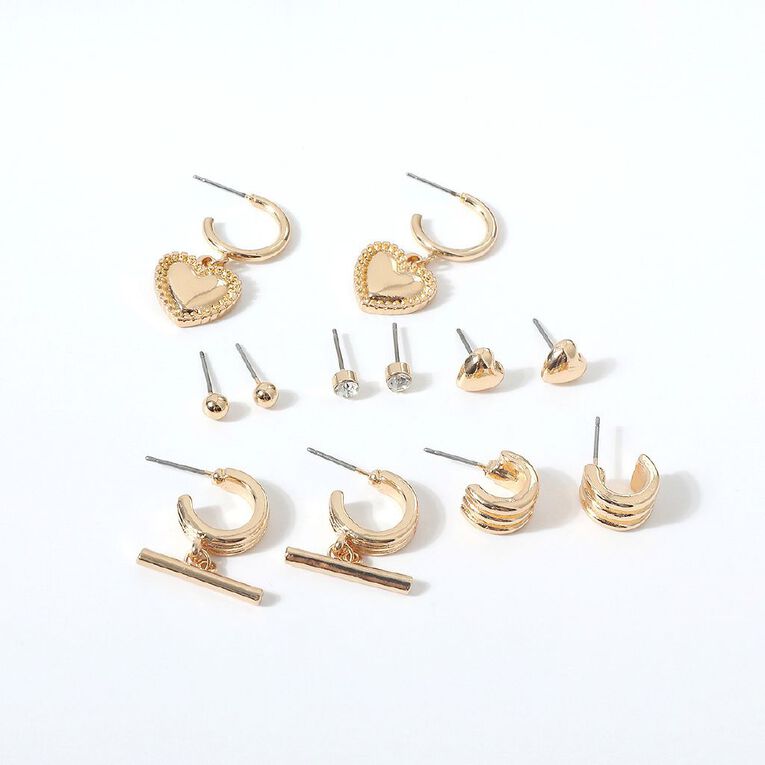 H&H TBar Hoop Earrings 6 Pairs Gold, , hi-res