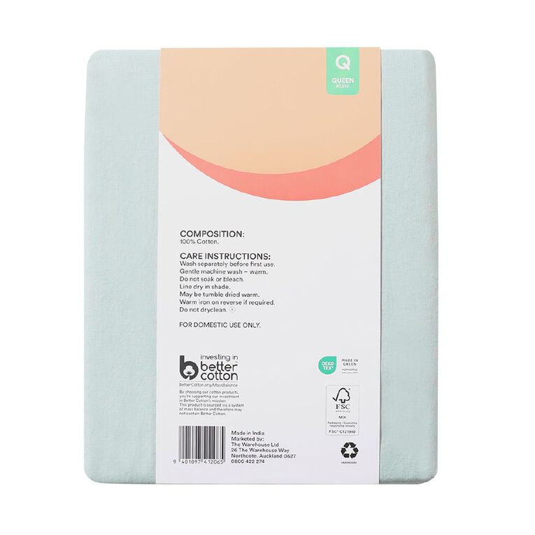 Living & Co 100% Washed Cotton Sheet Set Sage Queen, Sage, hi-res