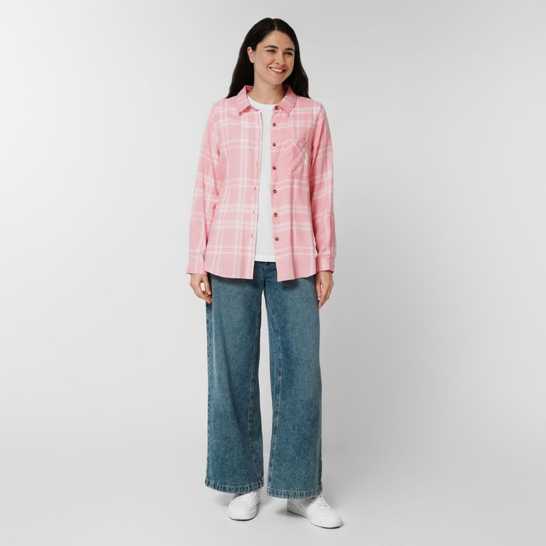 H&H Women's Long Sleeve Flannel Check Shirt, Pink, hi-res